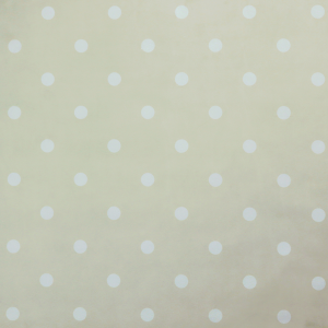 A cream or beige fabric pattern featuring evenly spaced white polka dots arranged in horizontal and vertical rows.